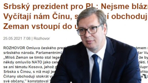 VELIKI VUČIĆEV INTERVJU ZA ČEŠKI PORTAL: Zemanovo izvinjenje lekoviti melem za ranu srpske nacije