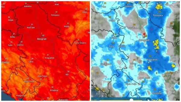 ИЗ ЦРВЕНОГ У ПЛАВО Промена времена у две слике - овако ће Србија изгледати у петак и суботу