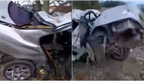 JEZIVI PRIZORI NA MESTU NESREĆE U BOGATIĆU: Automobil smrskan do neprepoznatljivosti (FOTO/VIDEO)