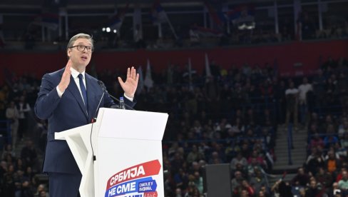 VUČIĆEVA PORUKA PUNOJ ARENI: Niko ne može da nam zabrani da čuvamo naše nacionalne interese