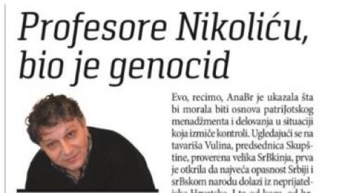 SRAMNO: Iz Šolakovih glasila udarili na profesora Nikolića koji tvrdi da Srbi nisu genocidni narod