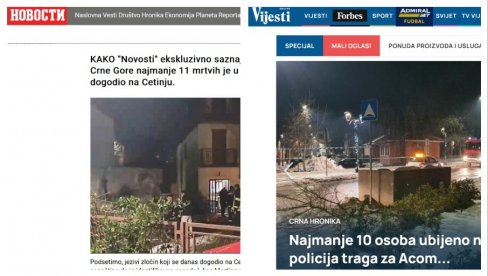 SATIMA NAKON NOVOSTI: Crnogorski portal Vijesti kasni sa informacijama o masakru na Cetinju - prve i prave informacije na novosti.rs