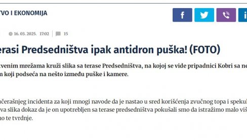 КРАЈ ЛАЖИМА О ЗВУЧНОМ ТОПУ: Директно признао да се на тераси Председништва налазила антидрон пушка - твитераши позивају на хапшење