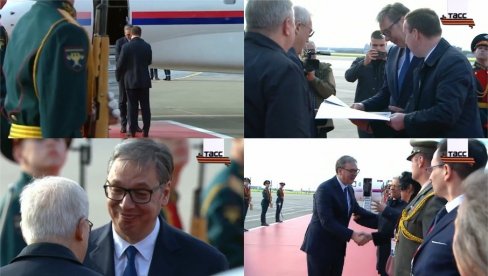 ЦРВЕНИ ТЕПИХ И ПОЧАСНА ГАРДА ЗА ВУЧИЋА! Руска телевизија уживо преносила дочек српског председника на аеродрому у Москви (ВИДЕО) ЦРВЕНИ ТЕПИХ И ПОЧАСНА ГАРДА ЗА ВУЧИЋА! Руска телевизија уживо преносила дочек српског председника на аеродрому у Москви (ВИДЕО)