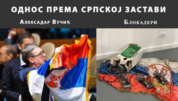 ОДНОС ПРЕМА СРПСКОЈ ЗАСТАВИ: Док је Вучић љуби, блокадери је газе и бришу ноге са њом (ФОТО) ОДНОС ПРЕМА СРПСКОЈ ЗАСТАВИ: Док је Вучић љуби, блокадери је газе и бришу ноге са њом (ФОТО)