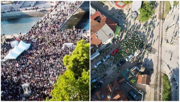 ДВЕ СЛИКЕ НИША: На Вучићевом скупу велики број људи, скуп блокадера пропао (ФОТО) ДВЕ СЛИКЕ НИША: На Вучићевом скупу велики број људи, скуп блокадера пропао (ФОТО)