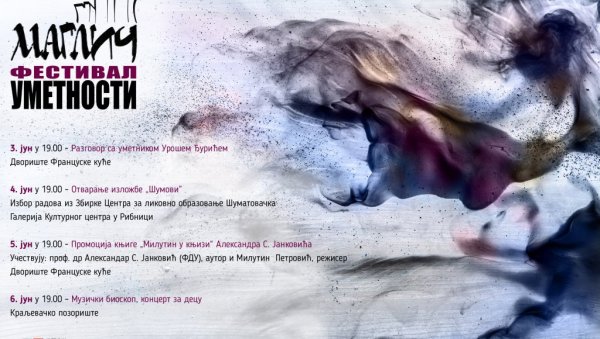 ДАХ КУЛТУРЕ КРАЈ ИБРА: У Краљеву се од 3. од 6. јуна одржава Фестивал уметности „Маглич“ ДАХ КУЛТУРЕ КРАЈ ИБРА: У Краљеву се од 3. од 6. јуна одржава Фестивал уметности „Маглич“