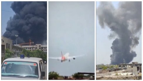 PRVI SNIMCI AVIONSKE NESREĆE U INDIJI: Ostaci aviona u plamenu, crni dim zahvatio grad (FOTO/VIDEO)