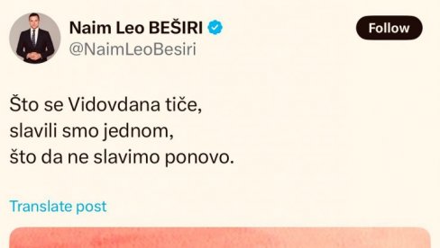 IDEOLOG BLOKADERA BEŠIRI: Na blokaderski protest na Vidovdan dolaze oni koji su slavili izručenje Miloševića Hagu! (FOTO) IDEOLOG BLOKADERA BEŠIRI: Na blokaderski protest na Vidovdan dolaze oni koji su slavili izručenje Miloševića Hagu! (FOTO)