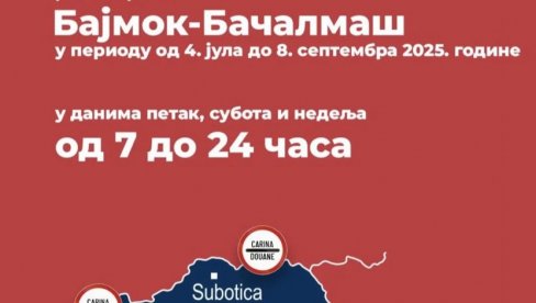 ZA PUTNIČKI SAOBRAĆAJ: Granični prelaz Bajmok-Bačalmaš, petkom, subotom i nedeljom od 7 do 24 časa