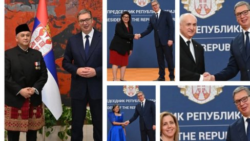 VUČIĆ PRIMIO AKREDITIVNA PISMA AMBASADORA: Politički dijalog i ekonomska saradnja Srbije i zemalja koje predstavljaju nastaviće da se razvija VUČIĆ PRIMIO AKREDITIVNA PISMA AMBASADORA: Politički dijalog i ekonomska saradnja Srbije i zemalja koje predstavljaju nastaviće da se razvija
