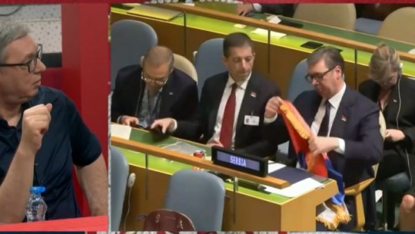 ТО ЈЕ ЗАСТАВА ПОБЕДЕ Вучић: Када сам видео наше људе како аплаудирају знао сам да смо урадили велику ствар, иако је усвојена резолуција ТО ЈЕ ЗАСТАВА ПОБЕДЕ Вучић: Када сам видео наше људе како аплаудирају знао сам да смо урадили велику ствар, иако је усвојена резолуција