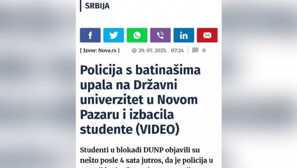 НОВА С НИЈЕ ЈЕДИНА: На делу општа кампања антисрпских медија и блокадера који желе да изазову сукобе у Рашкој (ВИДЕО)