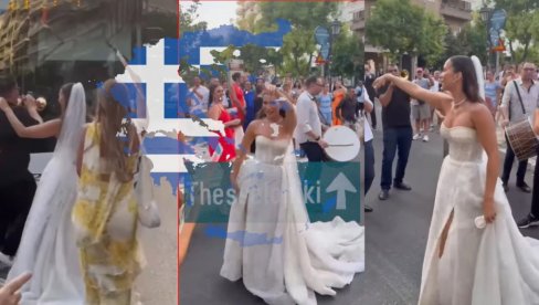 ГРМИ ЂУРЂЕВДАН УСРЕД СОЛУНА: Лепа српска млада зауставила саобраћај - сватови уз трубаче заиграли на улицама (ВИДЕО)