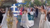 ГРМИ ЂУРЂЕВДАН УСРЕД СОЛУНА: Лепа српска млада зауставила саобраћај - сватови уз трубаче заиграли на улицама (ВИДЕО)