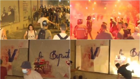 NOVI SNIMCI DIVLJANJA HULIGANSKIH BLOKADERA: Pogledajte mučki napad sa leđa na policajce i spaljivanje prostorija SNS-a (VIDEO)