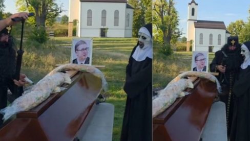 ЗА ЊИХОВУ БОЛЕСТ НЕМА ЛЕКА: Блокадери сахранили Вучића - Постају све морбиднији (ВИДЕО)