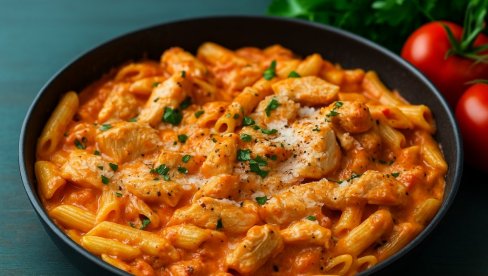 KREMASTA PASTA SA PILETINOM I PARADAJZOM: Savršen ručak za celu porodicu KREMASTA PASTA SA PILETINOM I PARADAJZOM: Savršen ručak za celu porodicu