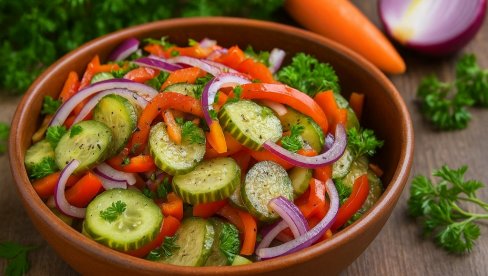 SALATA OD KISELIH KRASTAVACA, PAPRIKE I CRVENOG LUKA: Lagana i ukusna salata