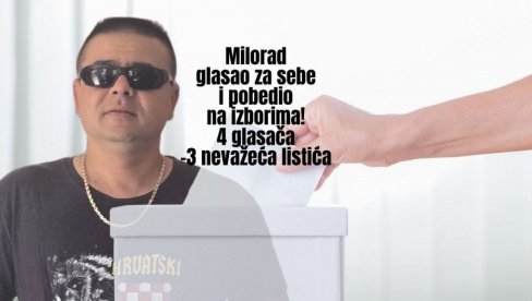 МИЛОРАД ПОБЕДИО НА ИЗБОРИМА С ЈЕДНИМ ГЛАСОМ: Три неважећа листића, а изашло 4 људи - гласао сам за себе, жени рекао да не изађе на изборе МИЛОРАД ПОБЕДИО НА ИЗБОРИМА С ЈЕДНИМ ГЛАСОМ: Три неважећа листића, а изашло 4 људи - гласао сам за себе, жени рекао да не изађе на изборе