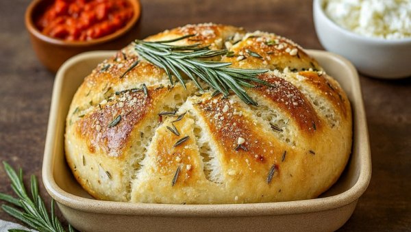 ДОМАЋИ ХЛЕБ СА БЕЛИМ ЛУКОМ: Хлеб који осваја својим ароматичним, топлим укусом белог лука и свеже зеленог рузмарина