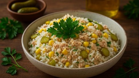 SALATA OD TUNJEVINE, PIRINČA, KUKURUZA I KISELIH KRASTAVACA: Recept za posnu salatu