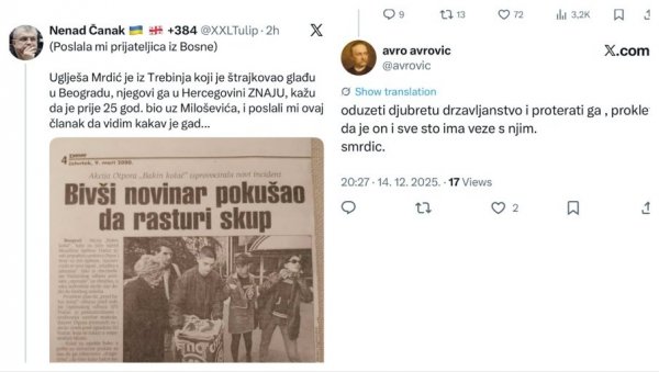 ПРОКЛЕТ БИО И УГЉЕША И СВИ ЊЕГОВИ! Брутални напад војвођанских сепаратиста на Мрдића, јер се и пре 30 година борио против рушитеља земље