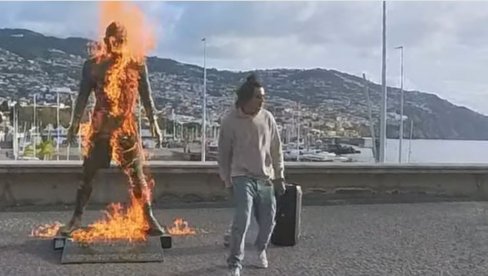 KRISTIJANO RONALDO U STRAHU ZA ŽIVOT! Zapaljena njegova čuvena statua uz zastrašujuću poruku (VIDEO)