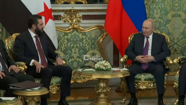 БИВШИ ВОЂА ЏИХАДИСТА СЕ ДОДВОРАВА ПУТИНУ: Погледајте како нови лидер Сирије прича пред руским вођом (ВИДЕО)