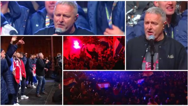 УСТАШКИ ПИР У ЗАГРЕБУ, ВИЈОРЕ СЕ ЗАСТАВЕ НДХ: Томпсон отпевао ратнохушкачку песму која је забрањена на Европском првенству