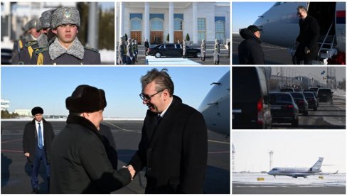VUČIĆ U KAZAHSTANU DOČEKAN UZ NAJVIŠE DRŽAVNE POČASTI: Predsednik Srbije se oglasio po sletanju u Astanu (FOTO)