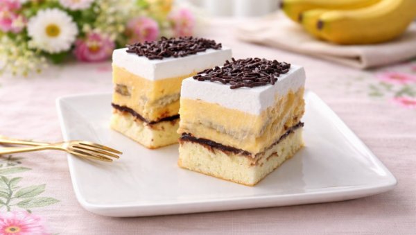 ЧОКО-БАНАНА КОЛАЧ СА ВАНИЛА КРЕМОМ: