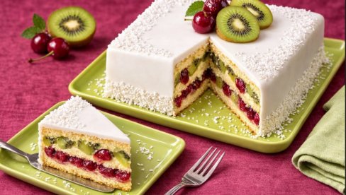 SLATKO KISELA, A SLASNA: Kokos torta sa kivijem i višnjama, nećete moći da joj odolite