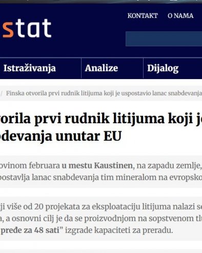 ЛИЦЕМЕРАН ТЕКСТ У ДЕМОСТАТУ: Пишу о литијуму у Финској и снабдевању ЕУ, а својски рушили пројекат Јадар