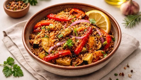 САЛАТА ОД КИНОЕ СА ПЕЧЕНИМ ПОВРЋЕМ: Здрава и заситна комбинација