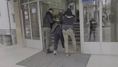 ЕВО КАКО ЈЕ УХАПШЕН СИЛОВАТЕЉ: Напасник из Ниша са лисицама на леђима уведен у станицу (ВИДЕО)