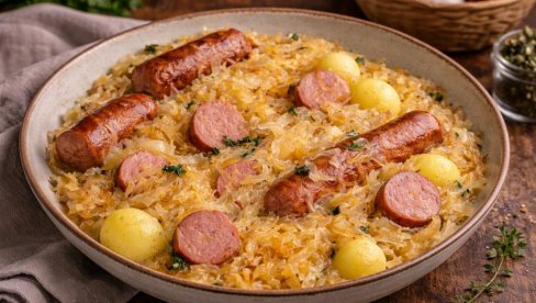 ТРАДИЦИЈА НА ТАЊИРУ:  Кобасице са киселим купусом и кромпиром као савршен домаћи оброк