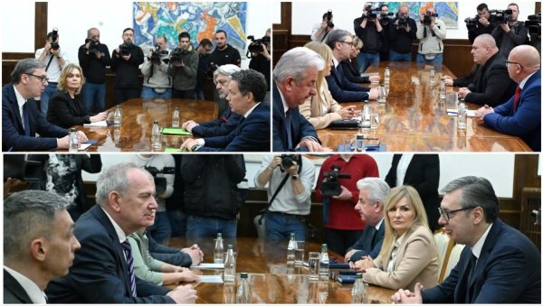 ЗАВРШЕНЕ КОНСУЛТАЦИЈЕ: Вучић разговарао са представницима три политичке партије (ФОТО)