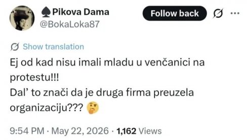 IZGLEDA DA BLOKADERI IMAJU NOVOG SPONZORA: Mreže gore zbog poruke o mladi u venčanici