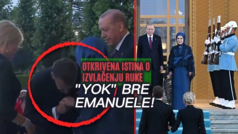 YOK JEDNE TURKINJE: Otkriveno zašto je Erdoganova žena povukla ruku pred najezdom Makronovog poljupca (VIDEO)