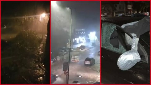 УЛИЦЕ ПОД ВОДОМ, ВЕТАР НОСИО СВЕ ПРЕД СОБОМ: Снажно невреме се сручило на Србију, призори застрашујући (ВИДЕО)